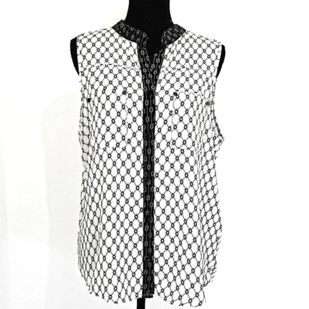 Versace Black and White Buttoned Blouse with Mandarin Collar